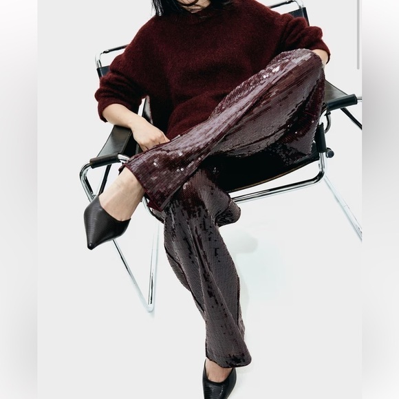 New H&M Sequined Burgundy Pants - Picture 1 of 6